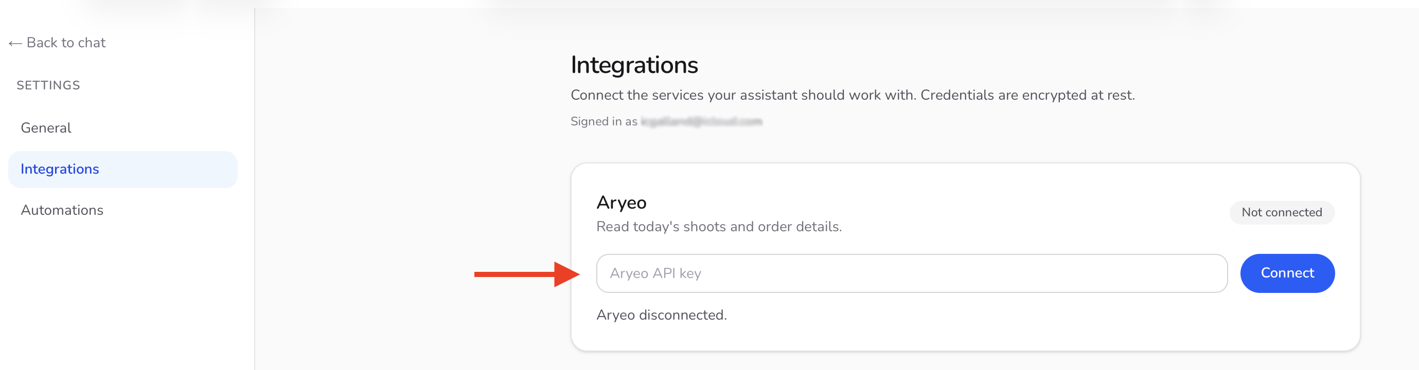 Kelly's Aryeo integration card